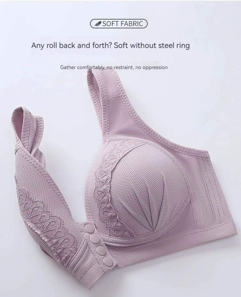Gather Breathable Comfortable Breast-free Underwire Middle-aged Mom Bra With Large Size Front Buttons Nursing Underwear