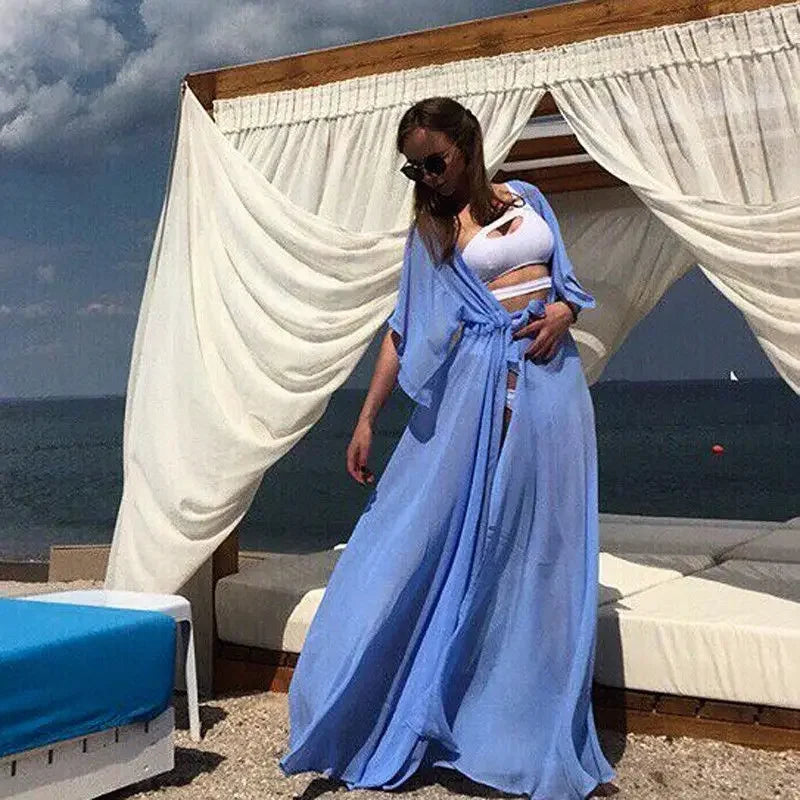 Women See Through Bikini Cover-ups Mesh Short Sleeve Cardigan Beach Dress Summer Sexy Swimwear Cover Ups