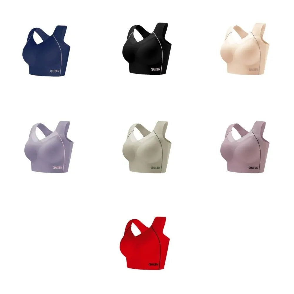 Soft Elastic Traceless Wireless V Bra Mesh V Neck Gathered Breasts Seamless Bras Shockproof Lingerie Push Up Underwear Running
