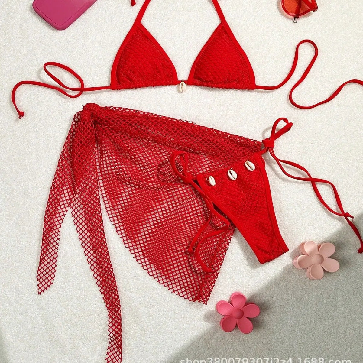 Sexy Mesh Bikini Swimsuit Three Piece Set Women Separates