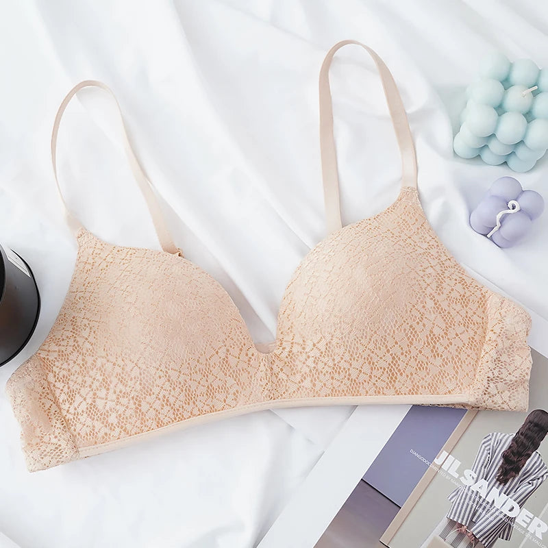 Sexy Lace Wireless Bras for Women Lingerie Push Up Bra Comfort Backless Sleep Tops Gathered Underwear French Bralette New