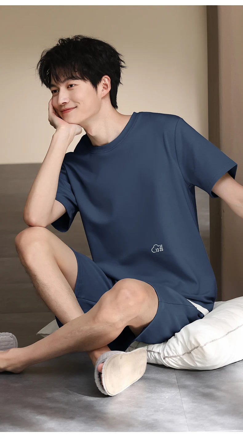 Pyjamas Male Full Pure Cotton Fashion Men Short Sleeve Short Pants Pajamas Set 2 Piece/set Summer Pijama Hombre Home Lounge Gift