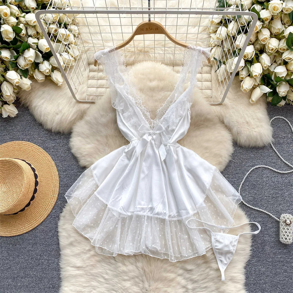 Backless Hotsweet Bow Lingerie For Women See Through Mesh Sexy Bunny Costume Lingerie Bodysuit 4 Piece Jumpsuit Spot Lace Cospla