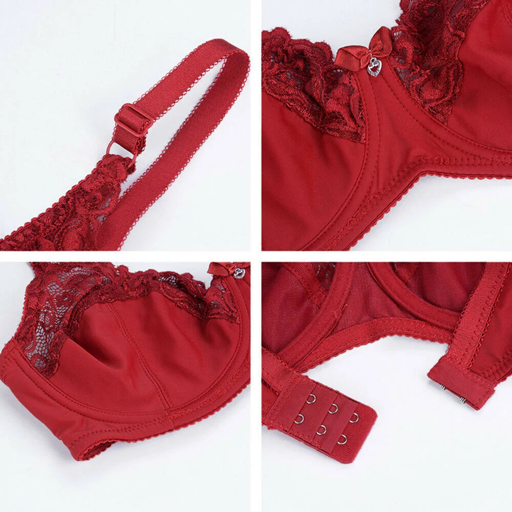 BCHRAYIUP Women's Underwired Non Padded Bra Sexy Sheer Lace Plunge Soft Cups Comfort Bra 34 36 38 40 42 44 B C D E
