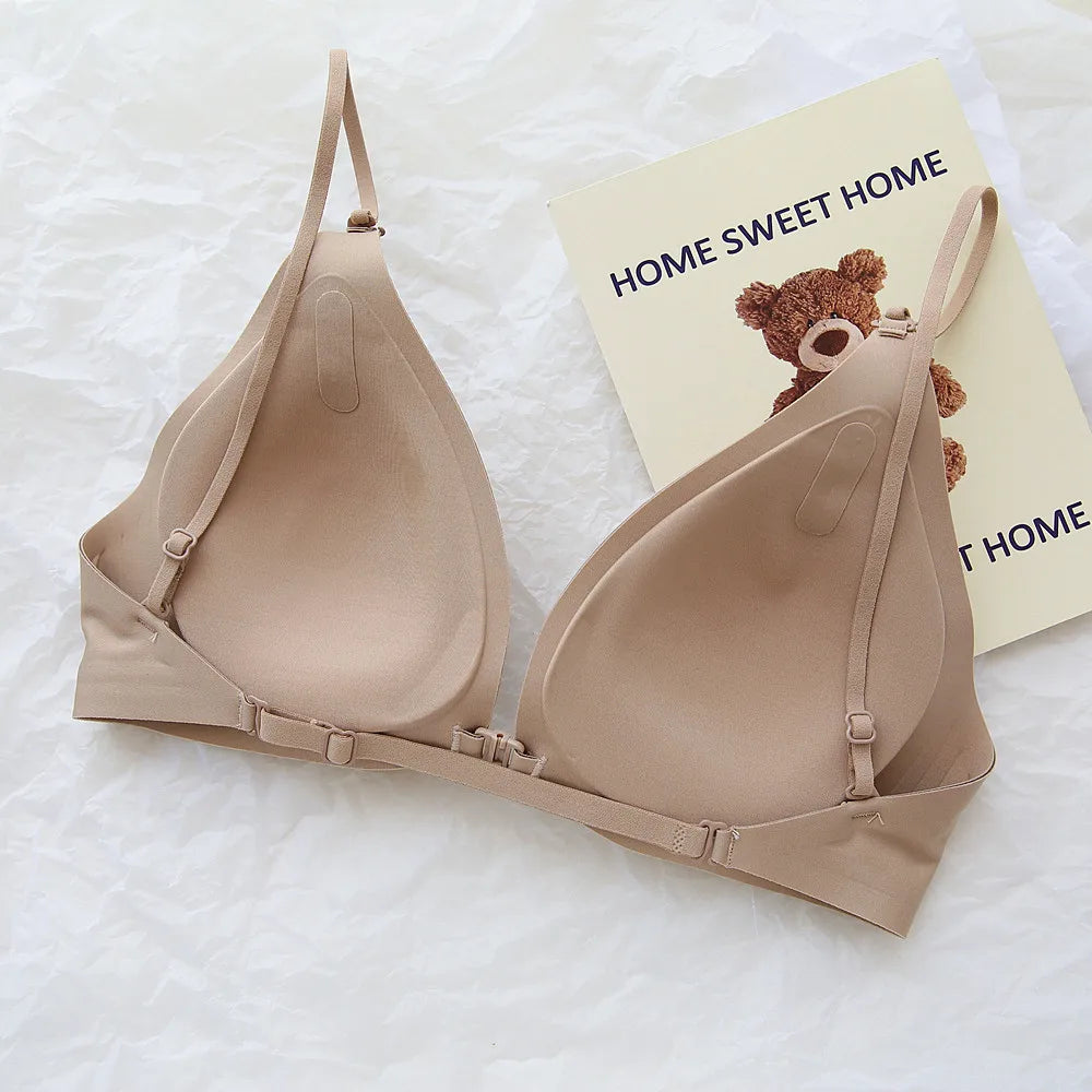 Front-Close Wireless Bra, Large U-Back & One-Strap Design, Seamless Push-Up for Small Bust, Thin Shoulder Straps, Summer Style