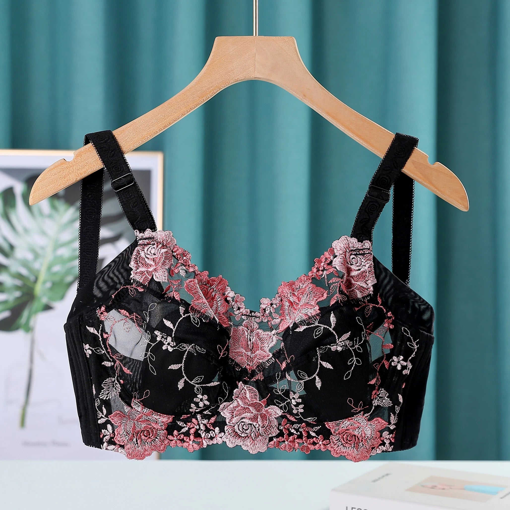 Women's Full Coverage Floral Embrodiery Ultra-thin Bra Lingerie 34 36 38 40 42 44 46 48 B C D E F G H