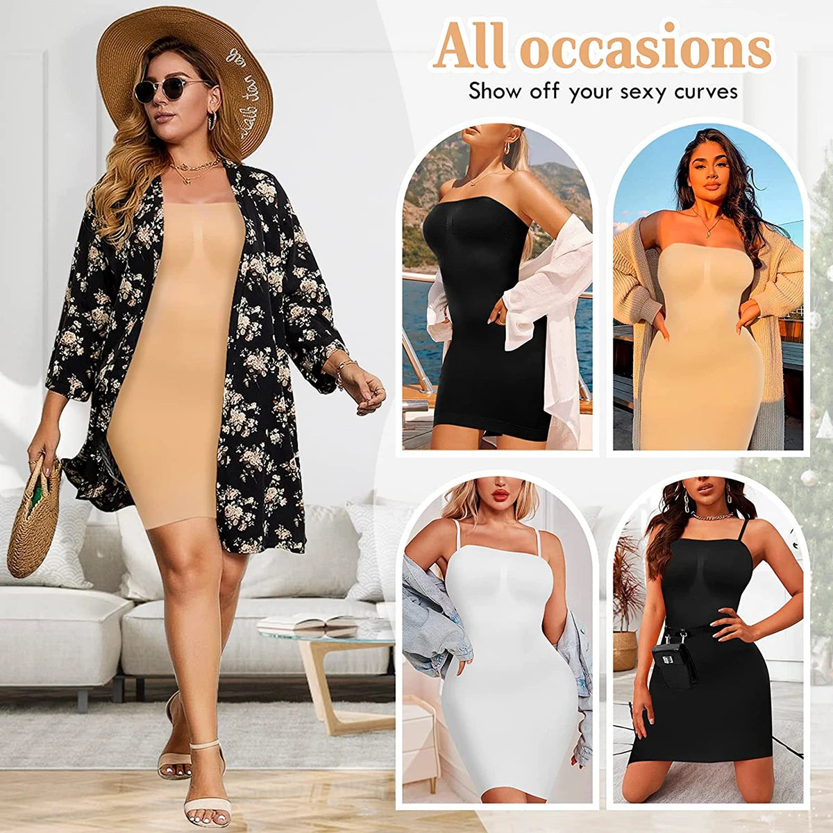 Strapless Shapewear Slip for Women Under Dress Full Slips Dress Tummy Control Camisole Body Shaper Sexy Corset Sliming Underwear