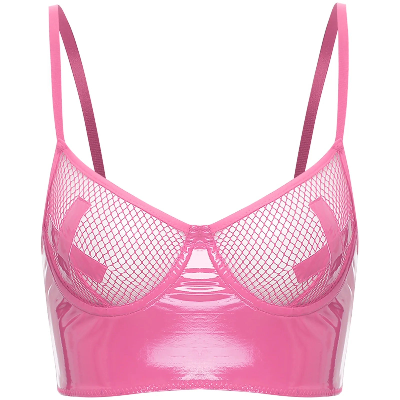 Womens Lingerie Fishnet Mesh Bra Bustier See Through Mesh Underwire Balconette Back Zipper Bras Sexy Push Up Wet Look Crop Top