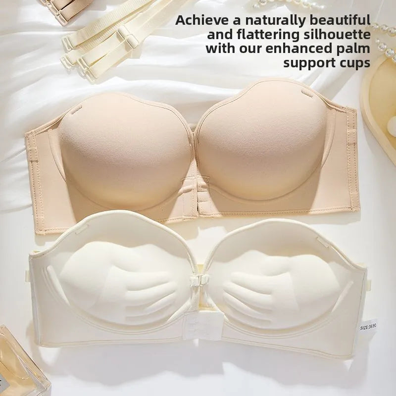 Strapless Push Up Bra 12cm Padding & Front Closure | No-Slip Grip, Hand-like Support Cups, Ultimate Lift & Shape