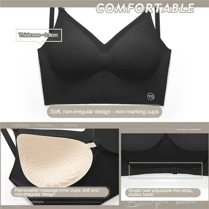 Women Invisible Bra Deep U Plunge Bras Backless Top for Dresses Sexy Lingerie with Transparent Strap Push Up Strapless Underwea
