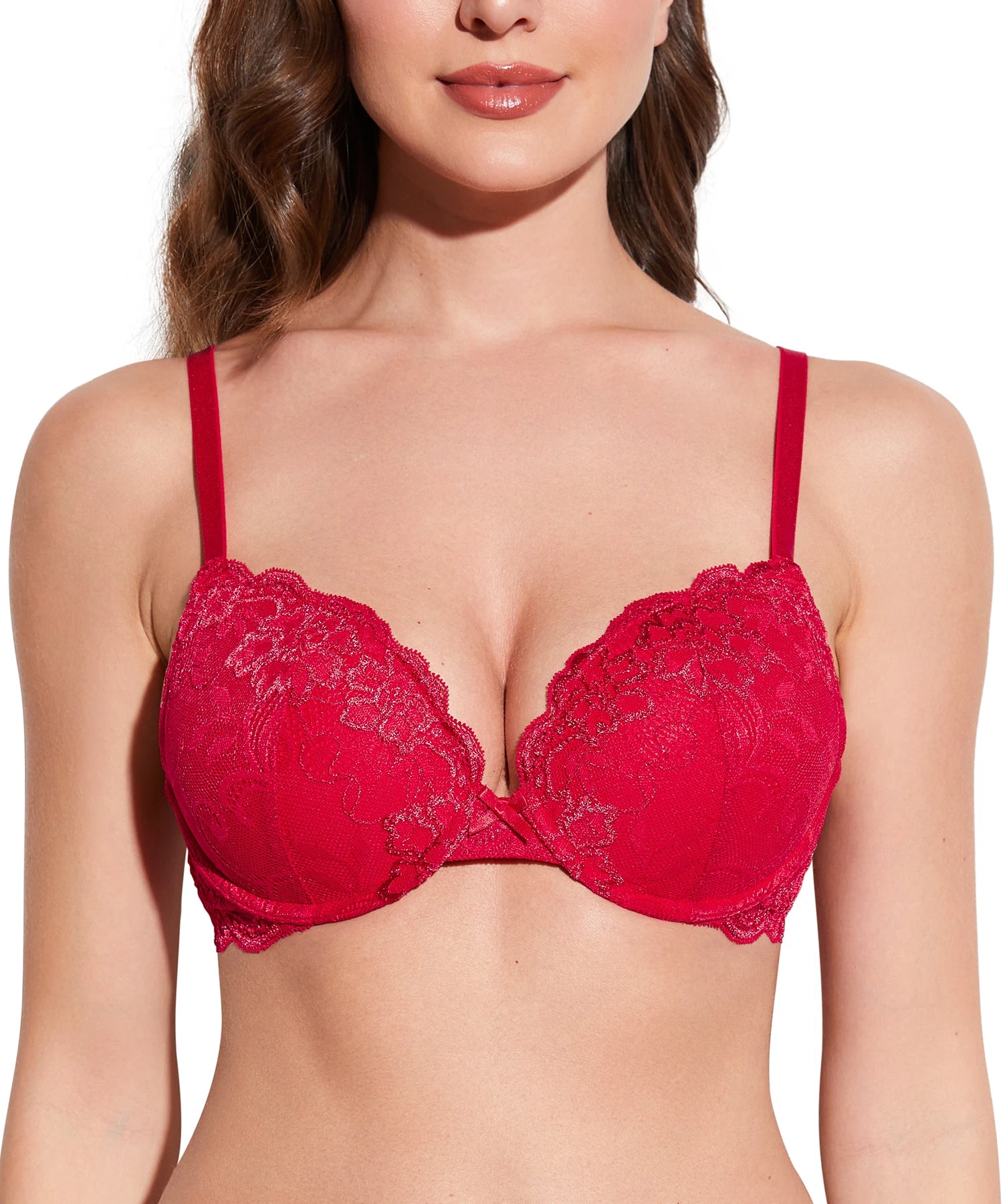 Wingslove Women's Push Up Bra Sexy Lace Lingerie Comfort Padded Bra Brassiere Plunge Lift Up Add One Cup Underwire Bra
