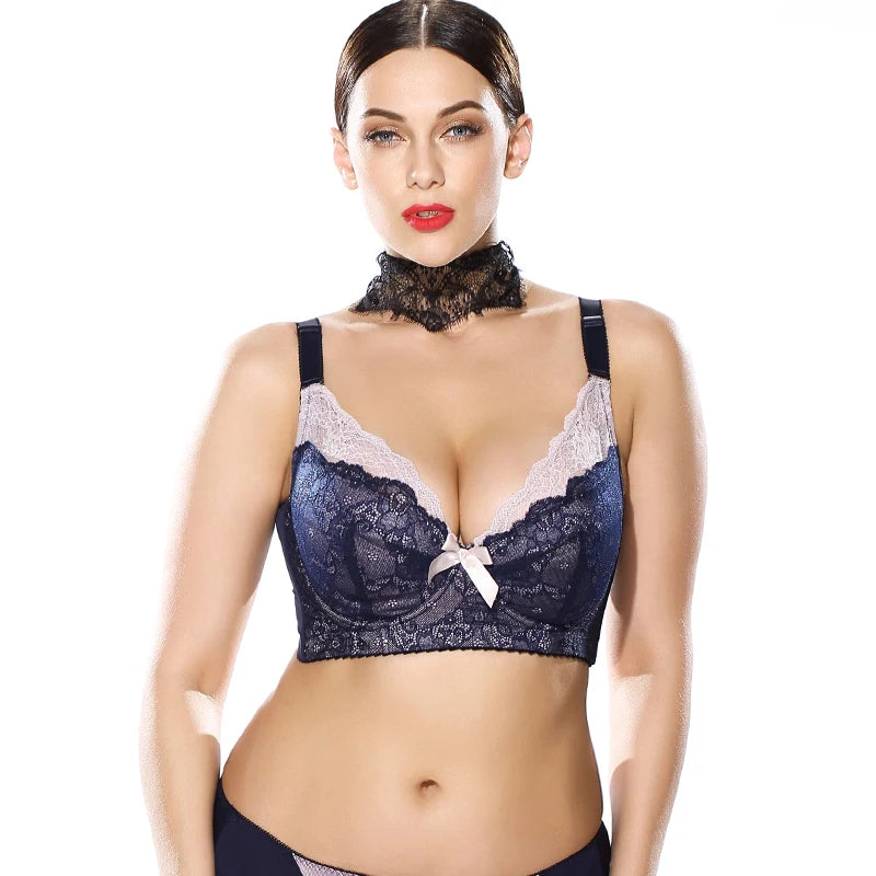 Lace Bra Women's Full Coverage Lightly Padded Underwire Balconette 34 36 38 40 42 44 46 B C D E F G H I J
