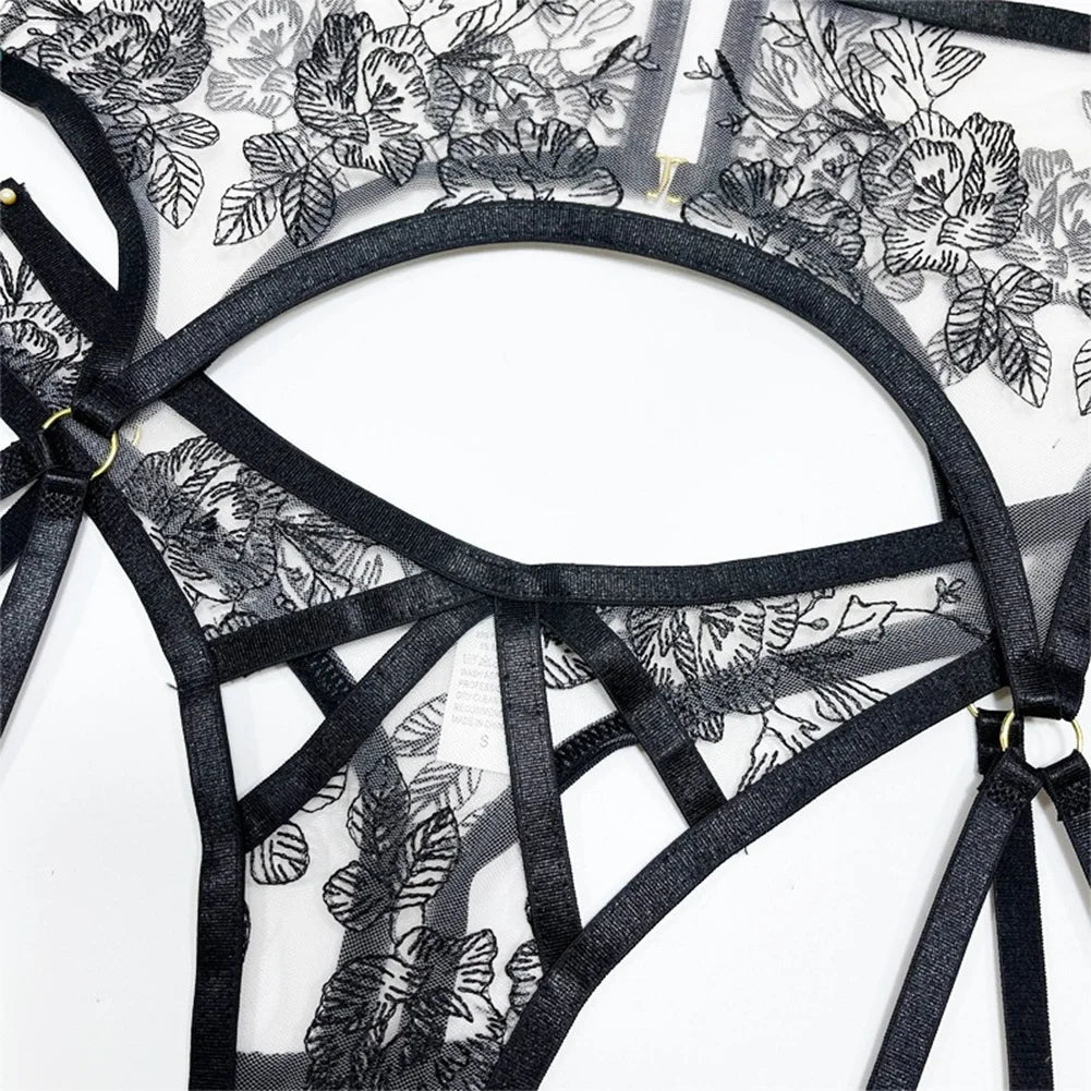 See-through Bra Set For Women Sexy Lingerie Flroal Black Bra Brazilian Underwear Set Japanese Woman Panties Women's Swimsuit