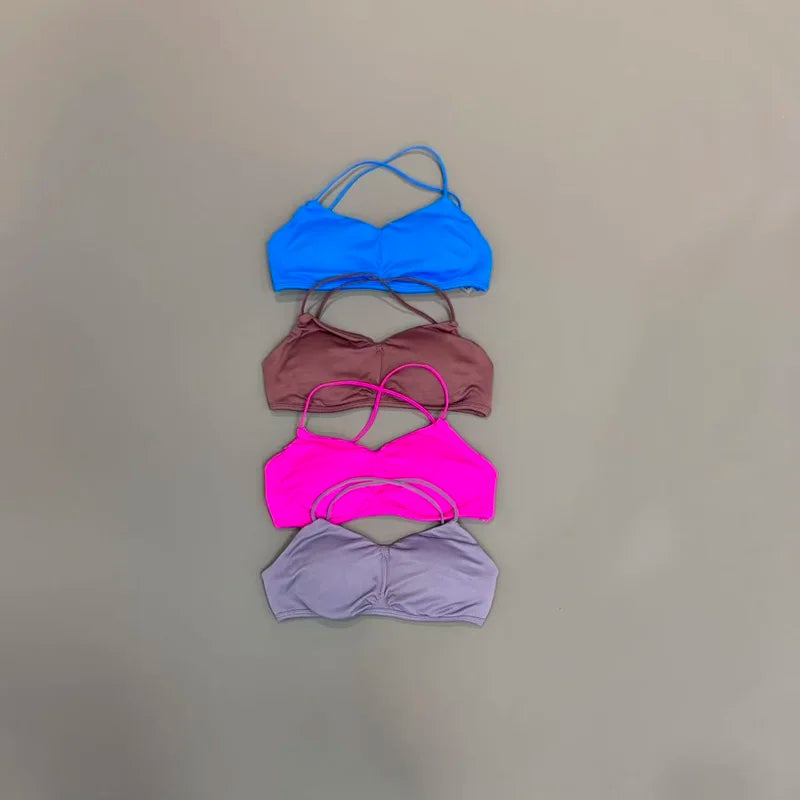 Women Halter Sports Bra Breathable Soft Comfortable Strappy Backless Medium Support Removable Pads Gym Fitness Athletic Bras