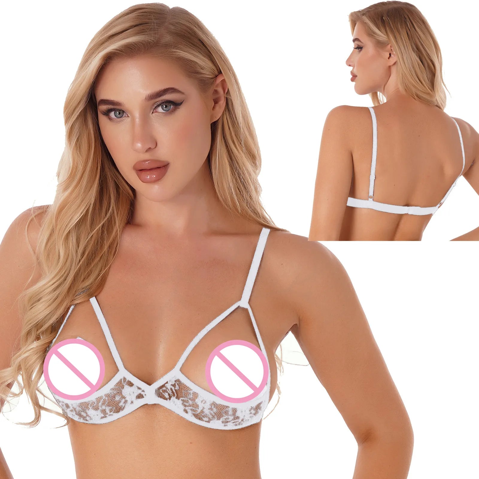 Women's Sexy Lingerie Bra Tops Sheer Floral Lace Hollow Out Wireless Bra Erotic Open Nipple Breast Unlined Bralette Underwear