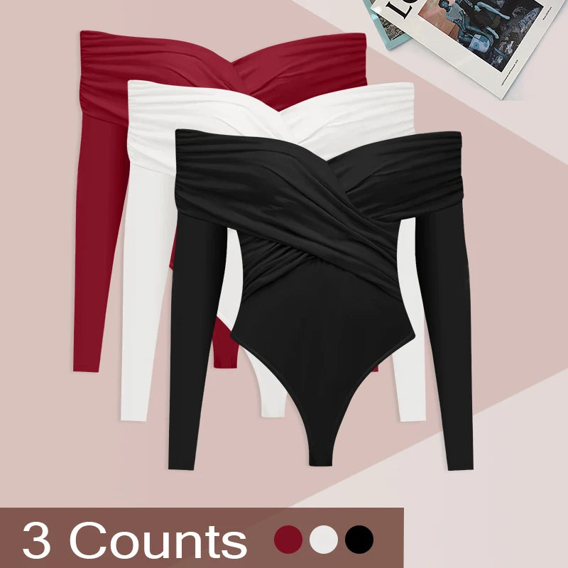 Sexy Women New three piece set Bodysuits Spring Backless Corset Slim Fashion Crossed Long Sleeves Casual Elegant Female Clothing