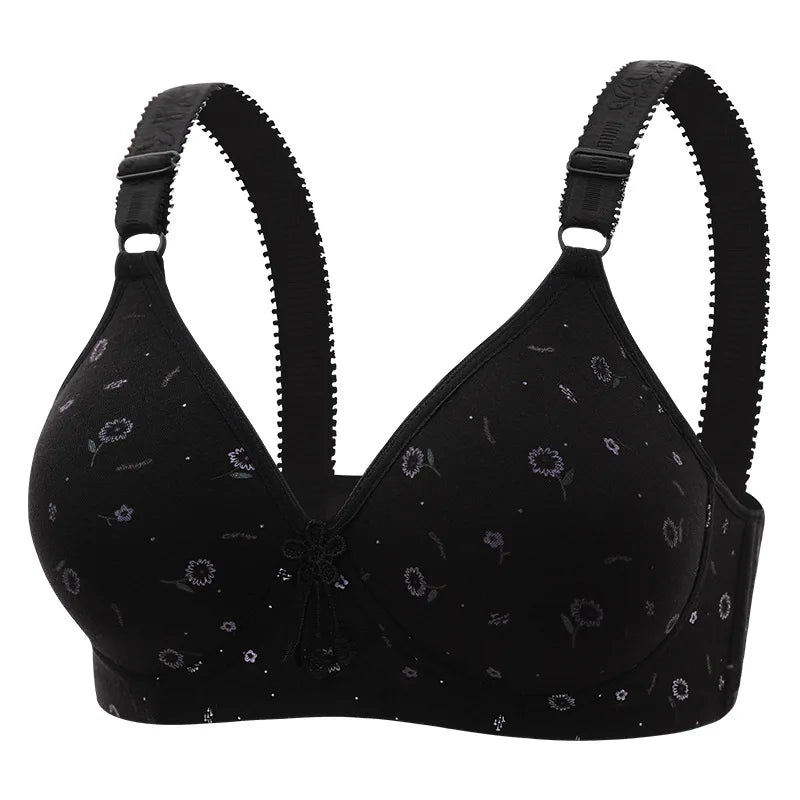 Large and Thin Underwire Bra Without Steel Ring Comfortable Gathering and Breathable Bra for Middle-aged and Elderly Mothers