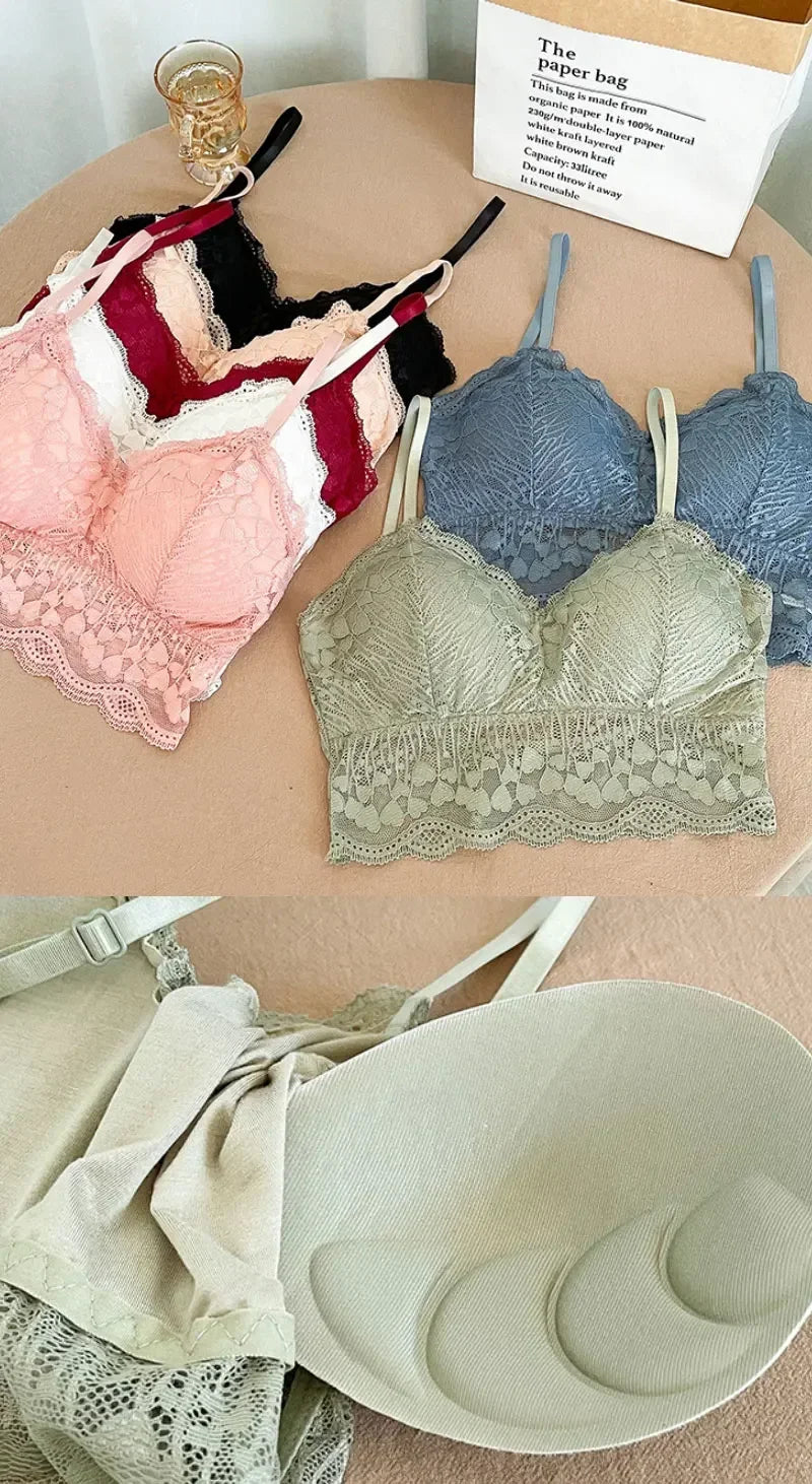 Open Back Bra Lace Bralette U Type Wirefree Boneless Brassiere Floral Women Top Backless Underwear Sexy Bras