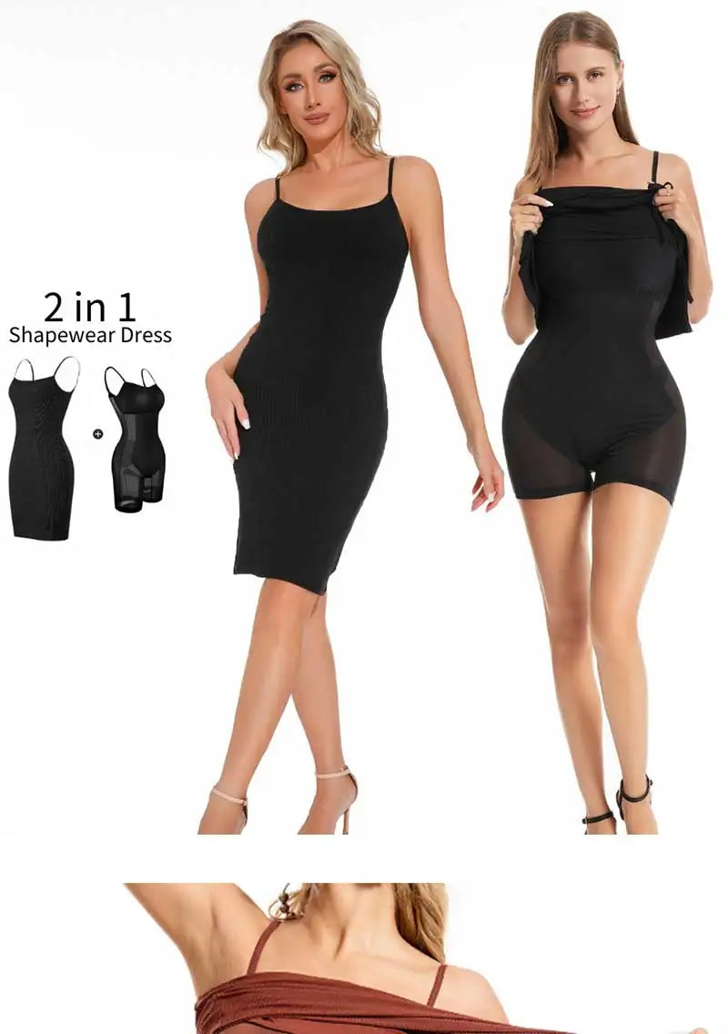 Women Shapewear Dress Control Slips Body Shaper Tight Slimming Control Panties in 1 Short Sleeves Casual Summer Dresses