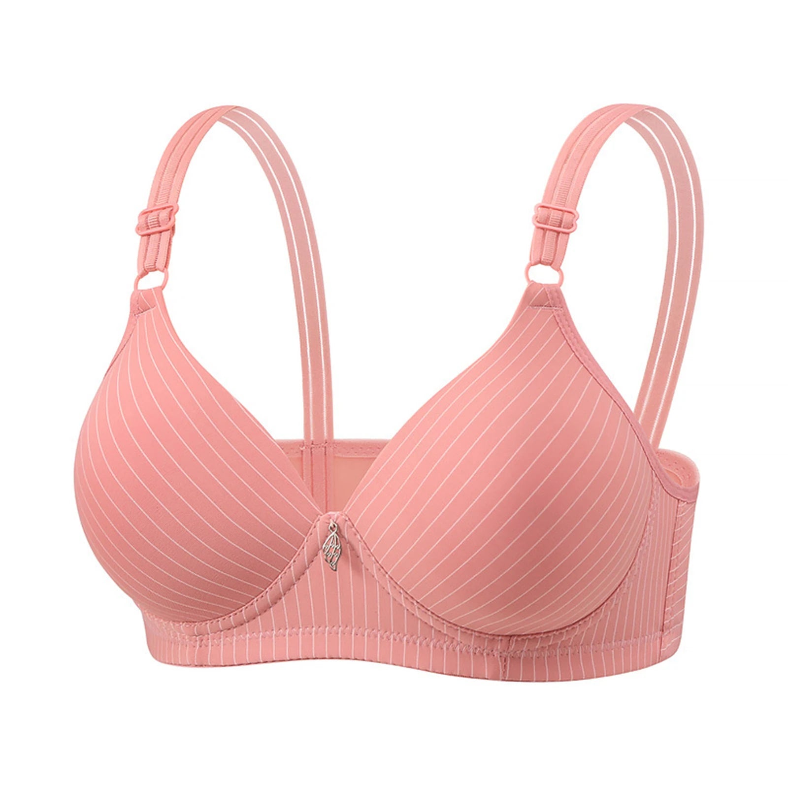 Wireless Underwear Women Bra Stylish Adjustable Straps Striped Bra Decorative Pendant Smooth Molded Cup Vest Style Lingerie