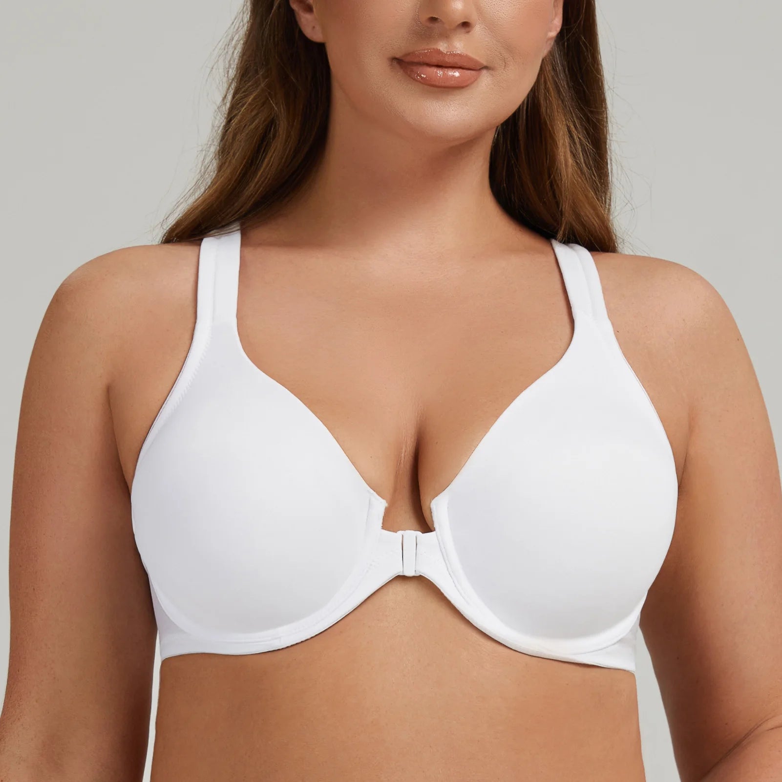 MELENECA Women's Racerback Full Coverage Front Closure Bras Plunge Unlined Seamless Underwire Bra