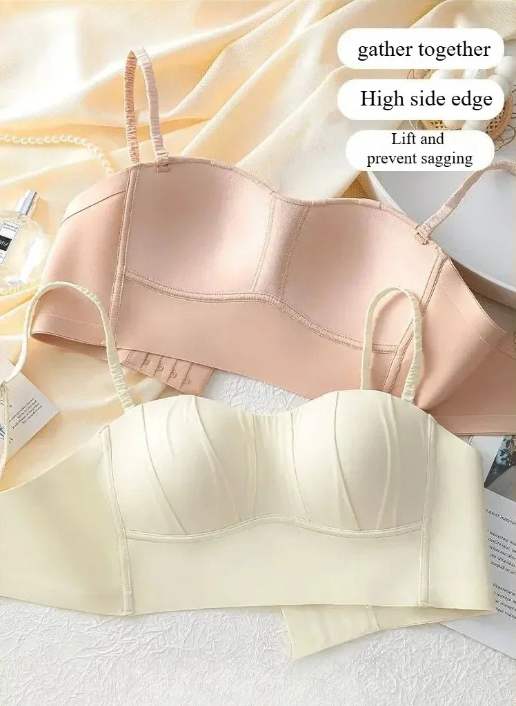 Sexy Push Up Bras French Pleated Bra New Detachable Ringless Thin Gather Bra Without Underwire Seamless Underwear for Women New