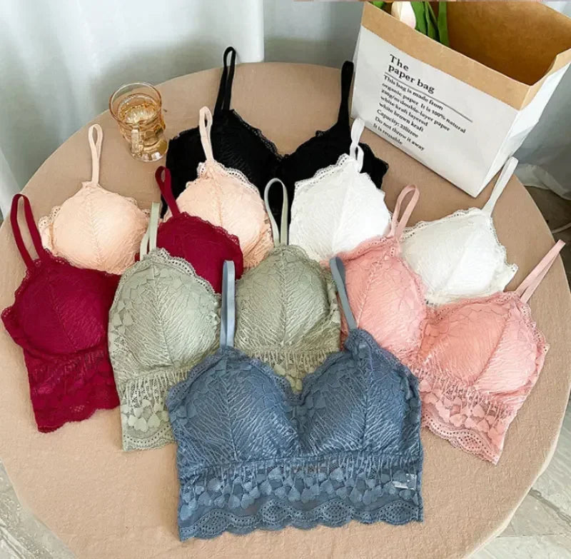 Open Back Bra Lace Bralette U Type Wirefree Boneless Brassiere Floral Women Top Backless Underwear Sexy Bras