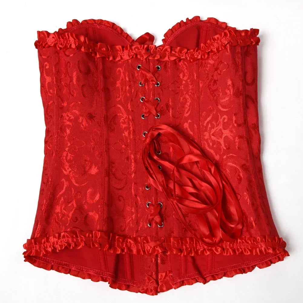 Women Sexy Overbust Corset Korset Basques Floral Lace Top Bustier Jacquard Lingerie Corselet