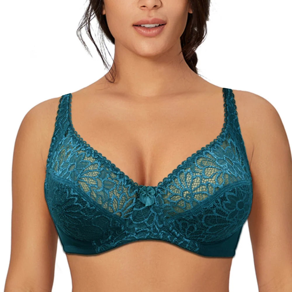 Big Size Bras For Women Lingerie Floral Lace Bra Unpadded Bralette Sexy perspective Bra Underwear Underwire brassiere BH