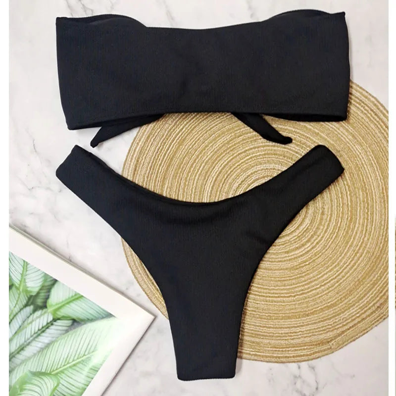 Brazilian Women's Low Waisted Thong Bikini Bottoms Solid Swimwear Red White Black Summer Push Up Bathing Suit for Beach Poolside