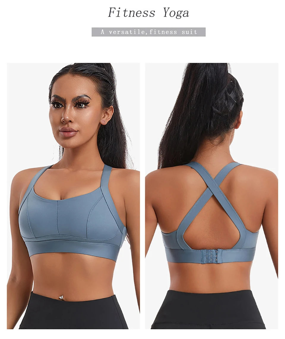 Women High Impact Sports Bra Criss Cross Back Padded Bra Workout Fitness Sports Yoga Bras Shockproof Sport Crop Top Vest