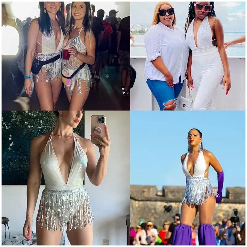 swimsuit women's new European and American sexy deep V swimsuitsNightclub hot girls tassel one-piece swimsuits