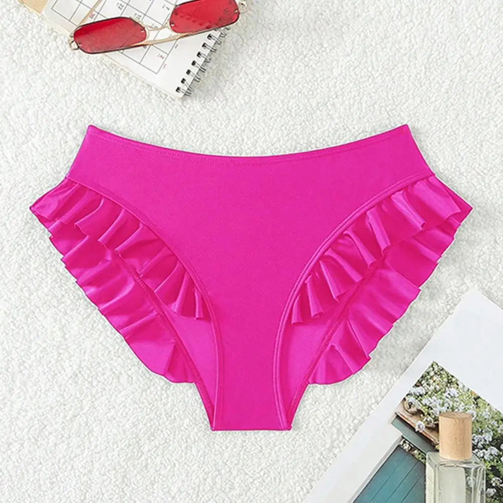 Women Swim Trunks High-waisted Ruffle Trim Bikini Bottoms for Women with Tummy Control Quick-drying Beachwear Swimwear Trunks