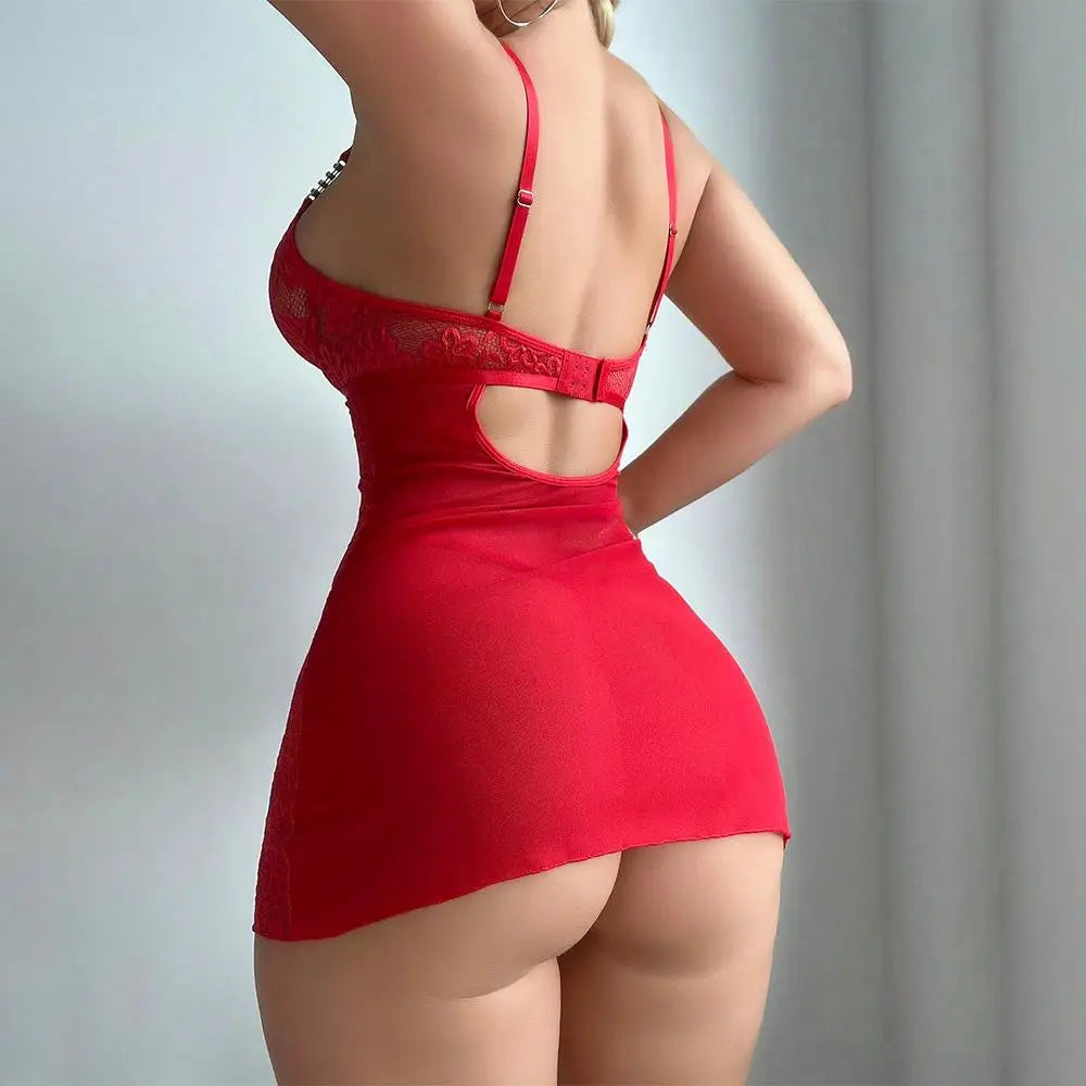 Summer Sexy Lingerie Suit Embroidered Lace Bodysuit Sheer Nightgown Thong Uniform Temptation Nightwear Wireless Babydoll Pajamas