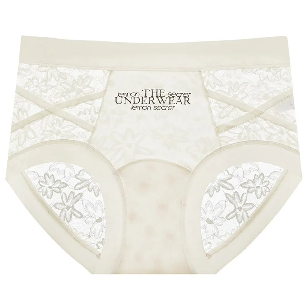 Lingerie French Style Lace Briefs Mesh Patchwork Satin Silk Panties Low Waist Transparent Lace Underwear Women Gifts