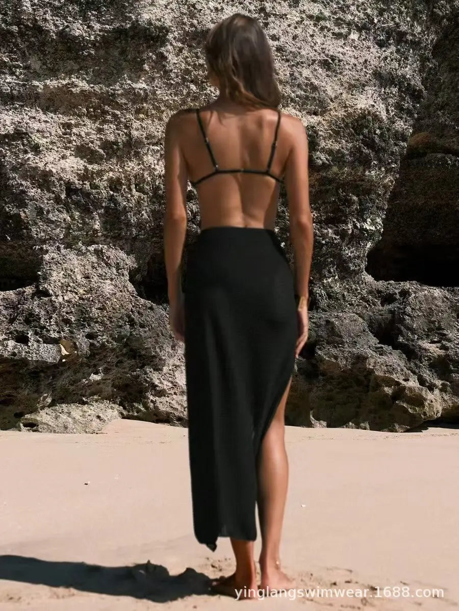 Vintage Swimsuit Women's Beach Vacation Long Skirts Sexy Bikini Cover Ups Holiday Bathing Suit Swimwear Summer 2-ways Wear Cover