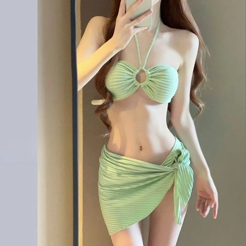 Bikini Fashion Swimsuit Ins Three Piece Set for Women Beach Vacation Triangle Sexy and High-end White and Red Swimsuit for Women