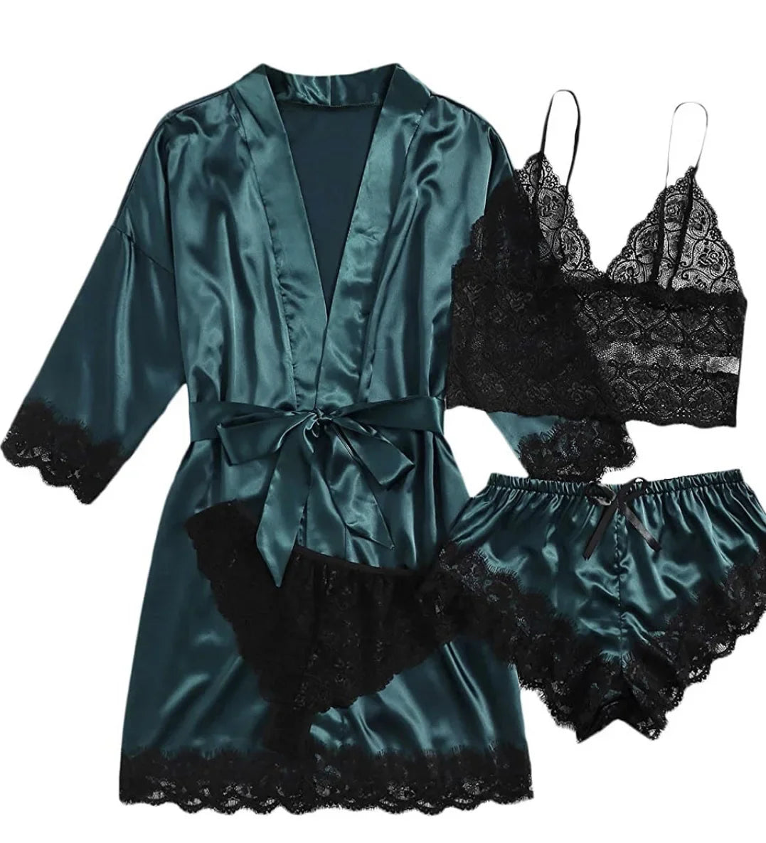 Spring and Autumn Women's Sexy High-quality Lace Camisole Pajamas Soft Comfortable Breathable and Comfortable 4-piece Set
