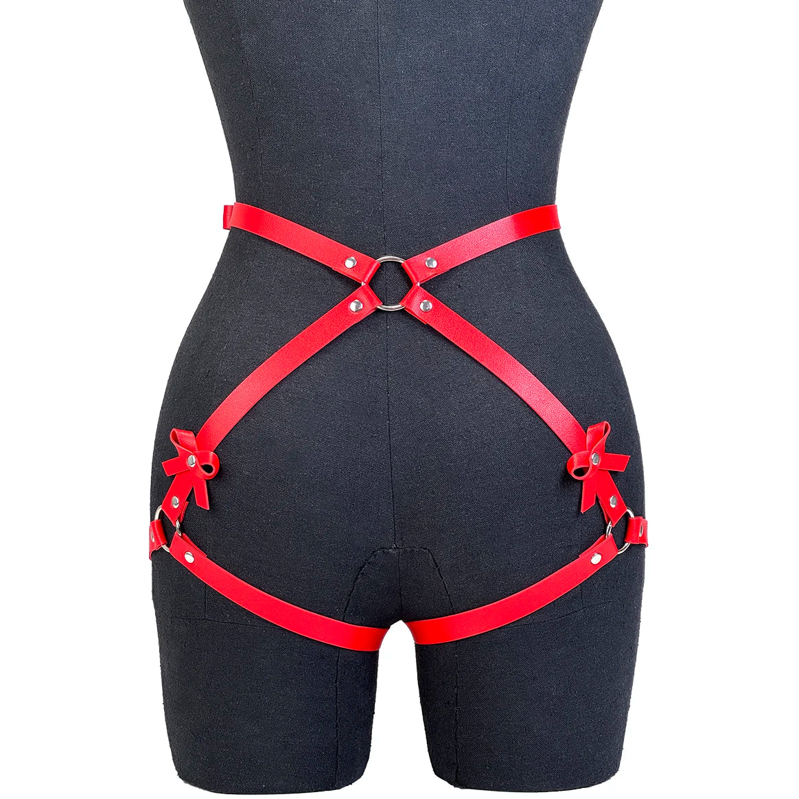 Women PU Leather Decor Harness Sexy Bow Bondage Suspender Erotic Lingerie Thigh Garter Belt Adjustable Waist Accessories