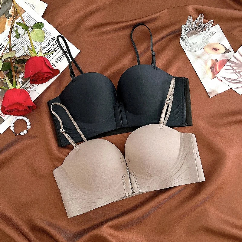 Strapless Bras Women Front Closure Seamless Brassiere Push Up Thick Underwear Adjustable Female Soft Solid Invisible Lingerie