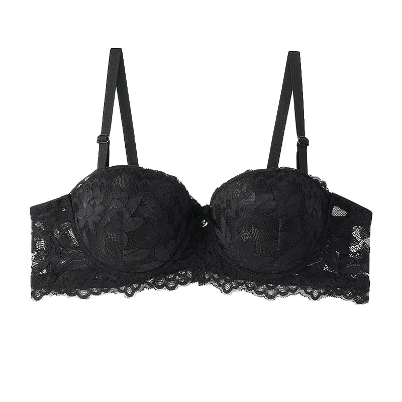 Women's Push Up Half Cup Bras French Lace Floral Bralette Thicken Bottom Gathered Underwire 36-42 A/B Cup Small Chest Underwear