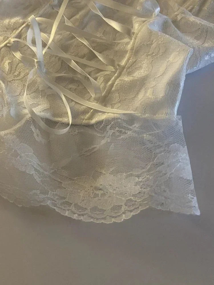 Sexy Lace Corset Crop Top Women Sleeveless Bandage Camisole Fashion Sling Tank Top Streetwear Blouse