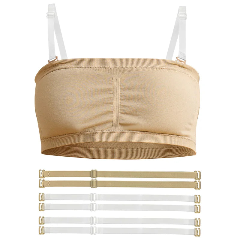 Girl Ballet Dance Bras Seamless Wireless Elastic Bras Adjustable Replace Clear Straps Removable Sponge/Silicone Chest Padding ﻿