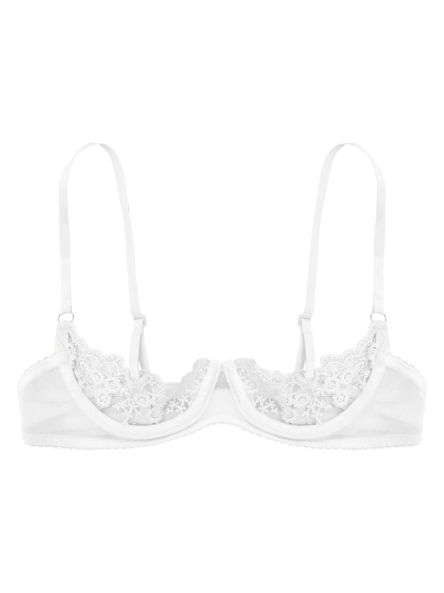 Women Sexy Half Cup Bras Open Nipple Lingerie Bra Top Sheer Floral Lace Underwired Underwear Adjustable Straps Unlined Brassiere