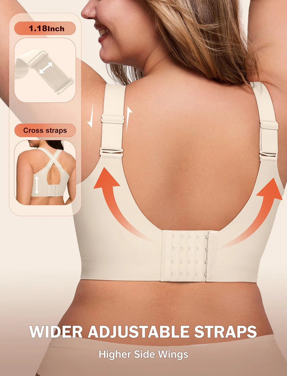 Smoothing Back Bra Supportive Wireless Push Up Bras Full Coverage No Underwire Seamless Bra Plus Size for Elder Women