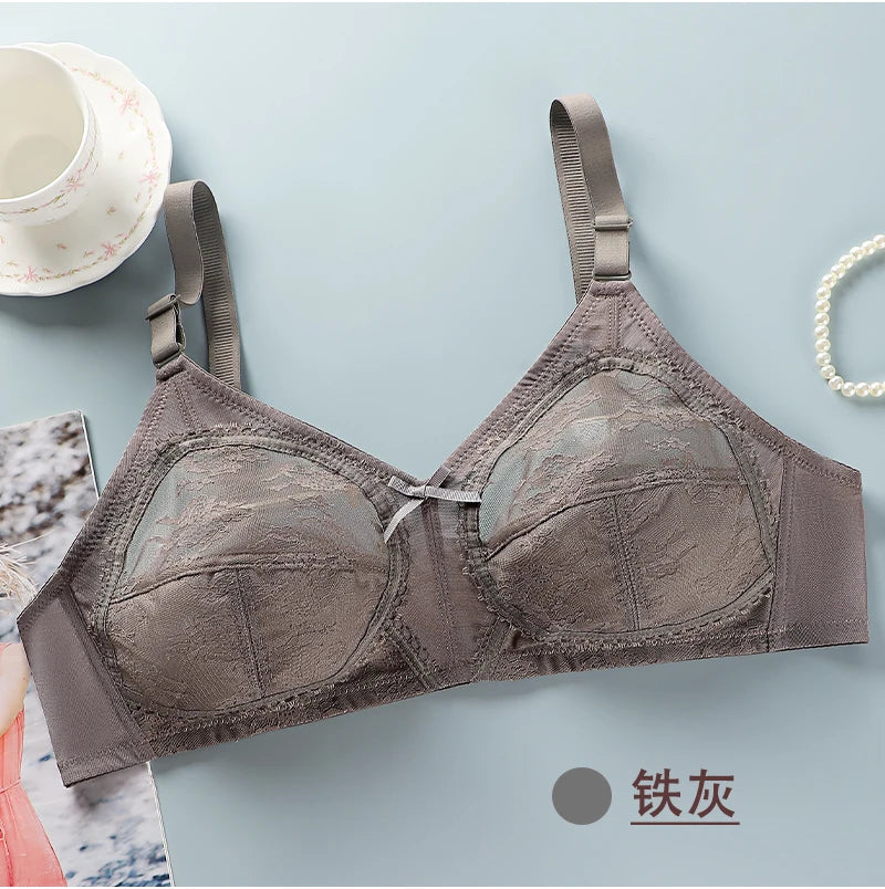 Women's Big Lace Bra Ultra-thin Unlined Transparent Push up Bras Wireless Sexy Fashion Underwear 34-46 Large Bras