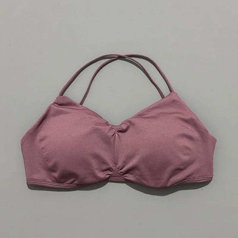 Women Halter Sports Bra Breathable Soft Comfortable Strappy Backless Medium Support Removable Pads Gym Fitness Athletic Bras