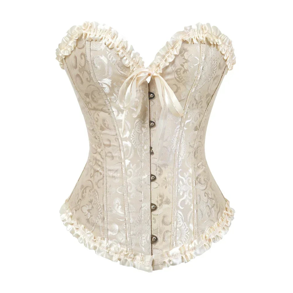 Women Sexy Overbust Corset Korset Basques Floral Lace Top Bustier Jacquard Lingerie Corselet