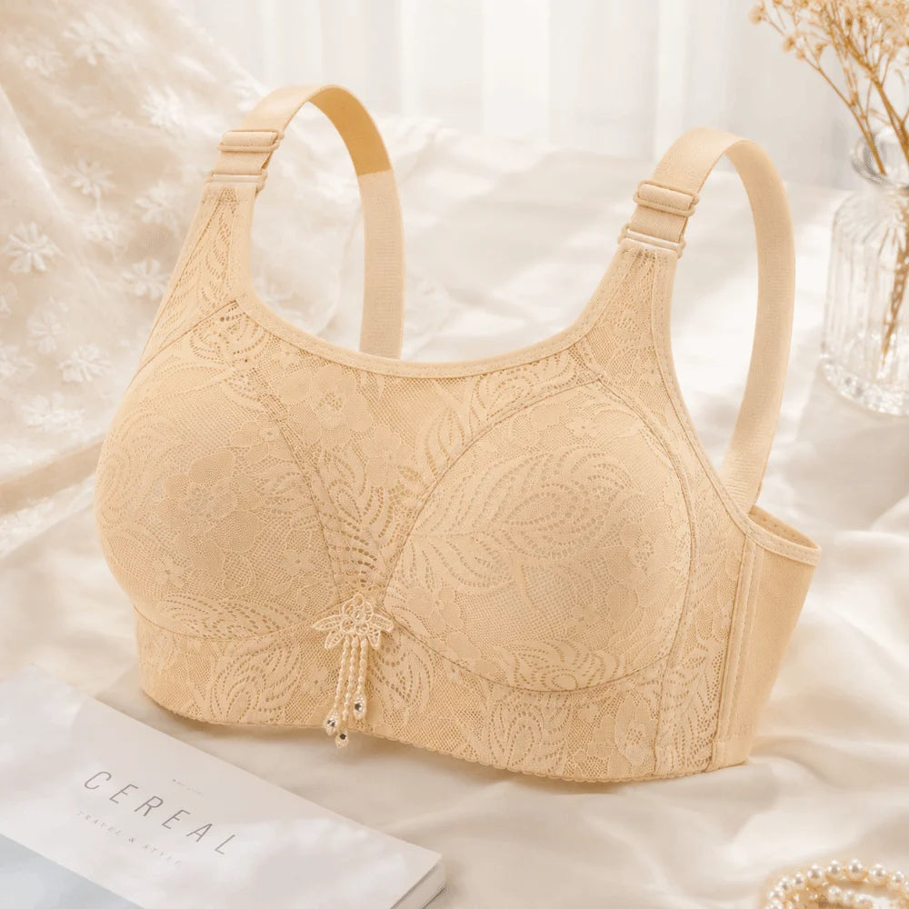 Breathable Anti-Sagging Wireless Push-Up Bra Underwear Floral Mesh Women Vest Bra Sweet Elderly Bra Women