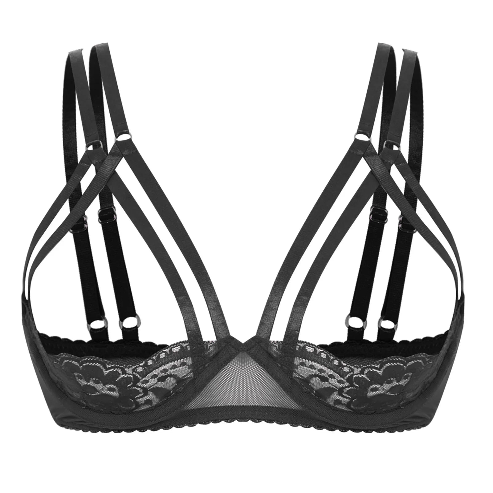 Womens Lingerie 3/4 Lace Cup Bra Push Up Balconette Tops Cupless Brassiere Underwire Open Breast Cup Exposed Nipple Bralettle